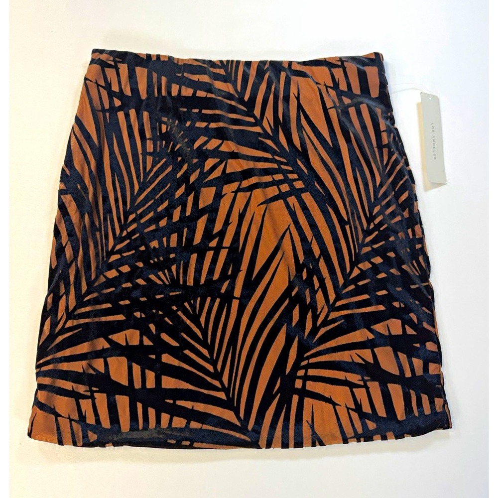 TIMING Women M Tropical Brown Black Velvet Mini Skirt High Rise Lined S2553 NWT